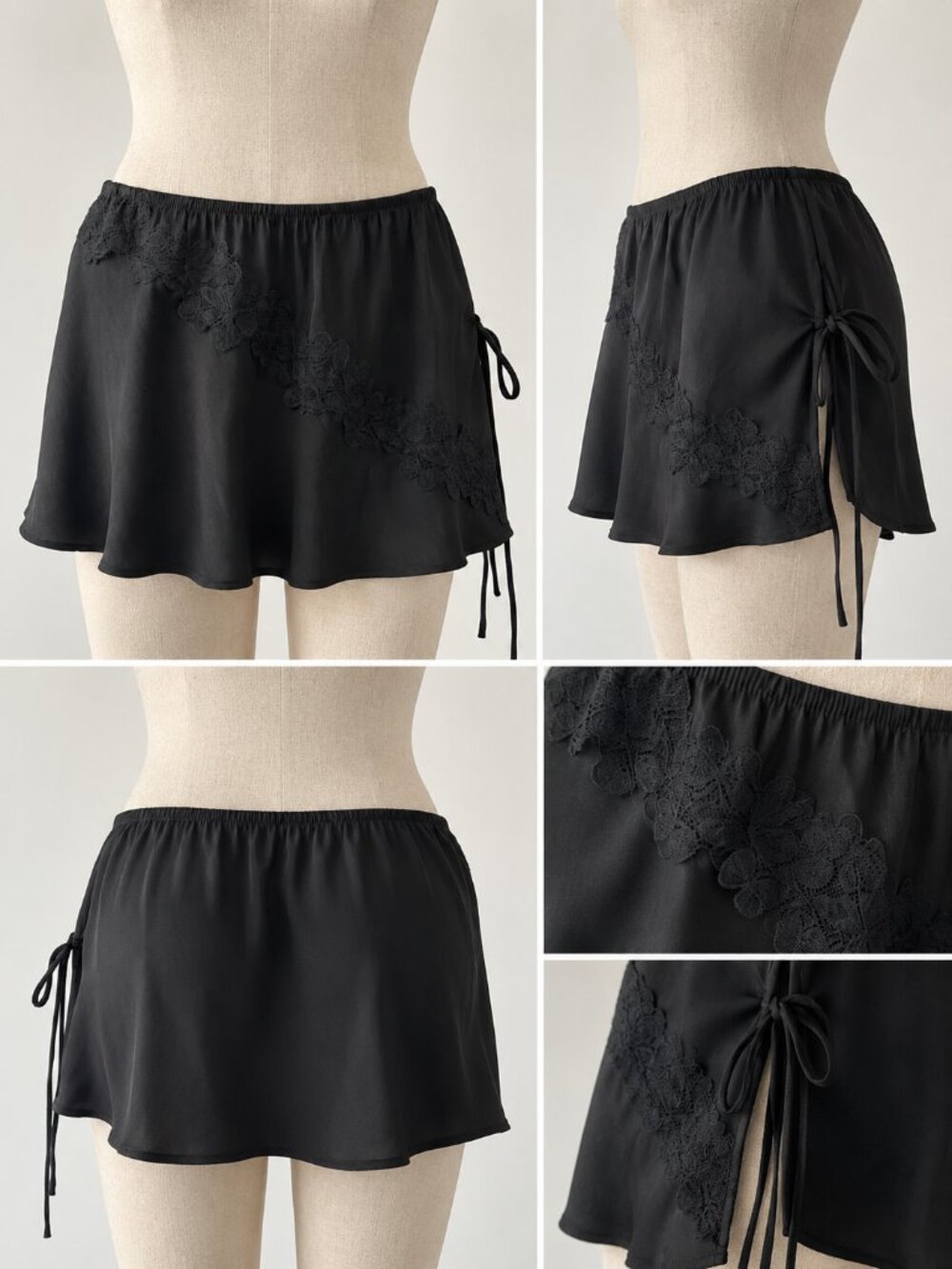 Free People Black Satin Lace Mini Skirt Intimately Y2K Coquette Small
